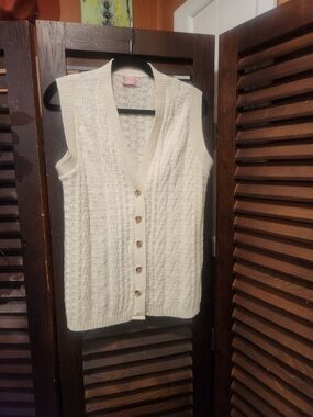 Cable Knit Button-Front Cream Sweater Vest by Pendleton
